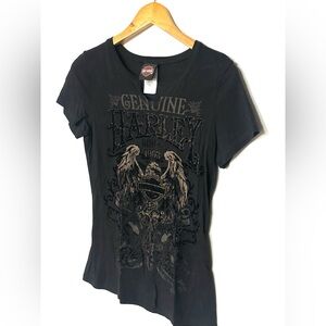 Harley-Davidson Women's Black Graphic Tee‎ fitted velvet accents